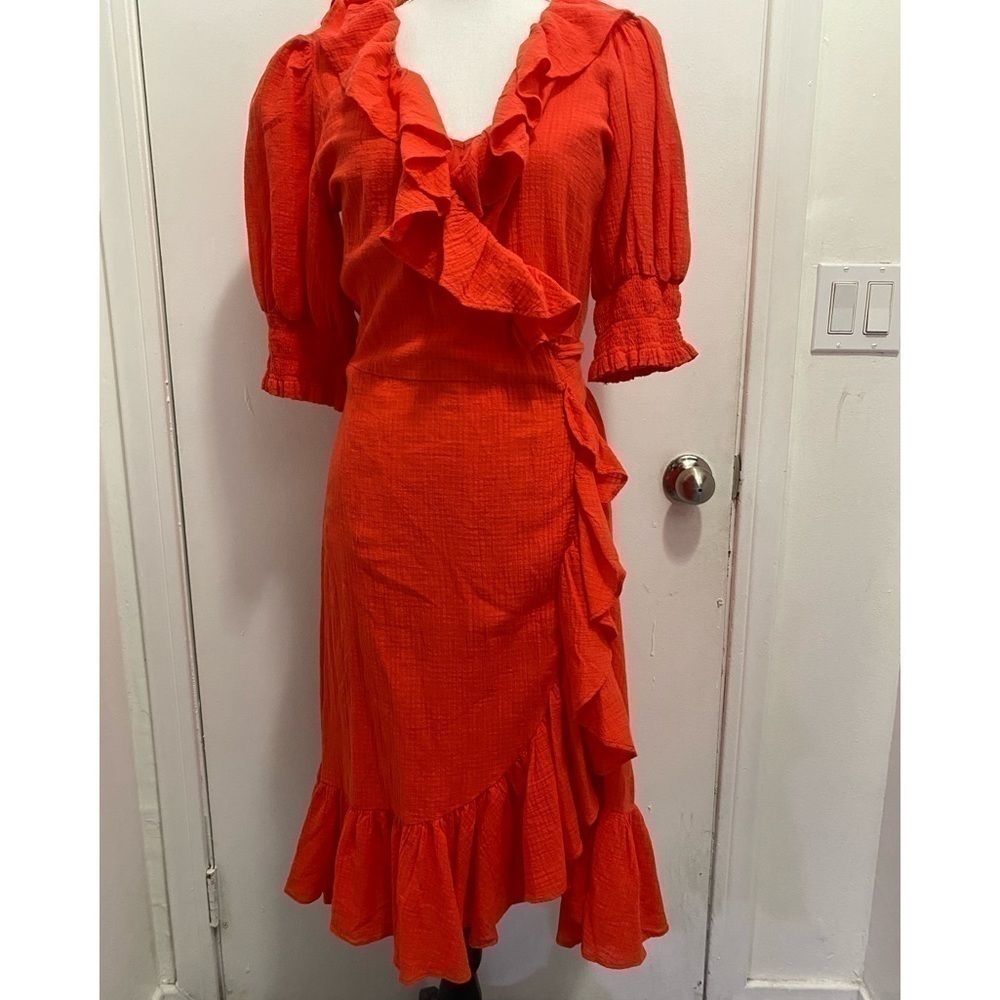 J.Crew Dobby Crinkle Ruffle Wrap Dress Sz S - Picture 4 of 7